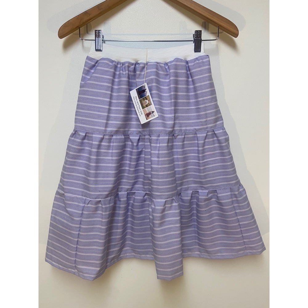 Girls Midi Mom and Pop's Kids Tiered Skirt Size 8 Purple Striped Upcycled Cotton